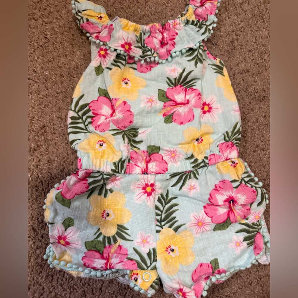 Little Me Floral Romper with Pink and Yellow Accents